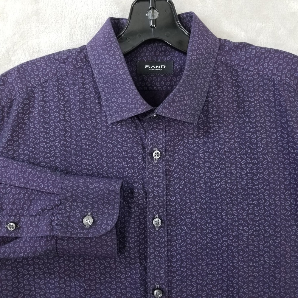 Sand Copenhagen Dress Shirt Men 42 100%‎ Cotton Mini Paisley Long Sleeve Spread